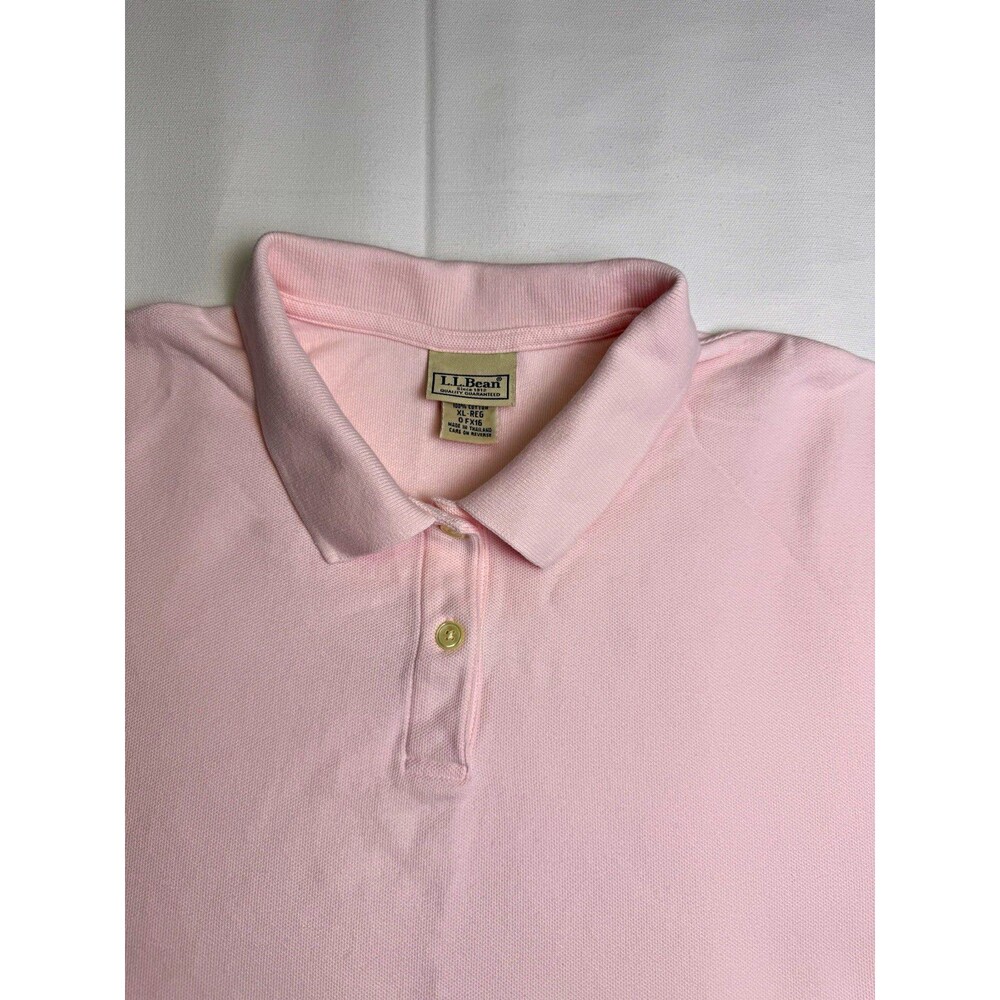 L.L.Bean Women's XL Pink Solid Knit Polo Shirt Short Sleeve Collared Button